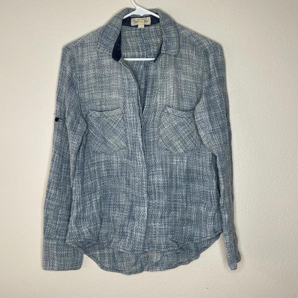 Cloth & Stone Blue Plaid Knit Button Up Size XS Oversized